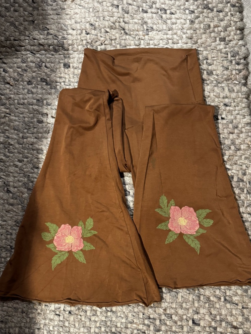 SOLD Brown Floral Embroidered Flared Pants